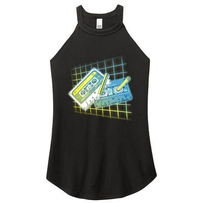 Retro 80's Rewind Cassette Tapes Broken Pencil Women's Perfect Tri Rocker Tank