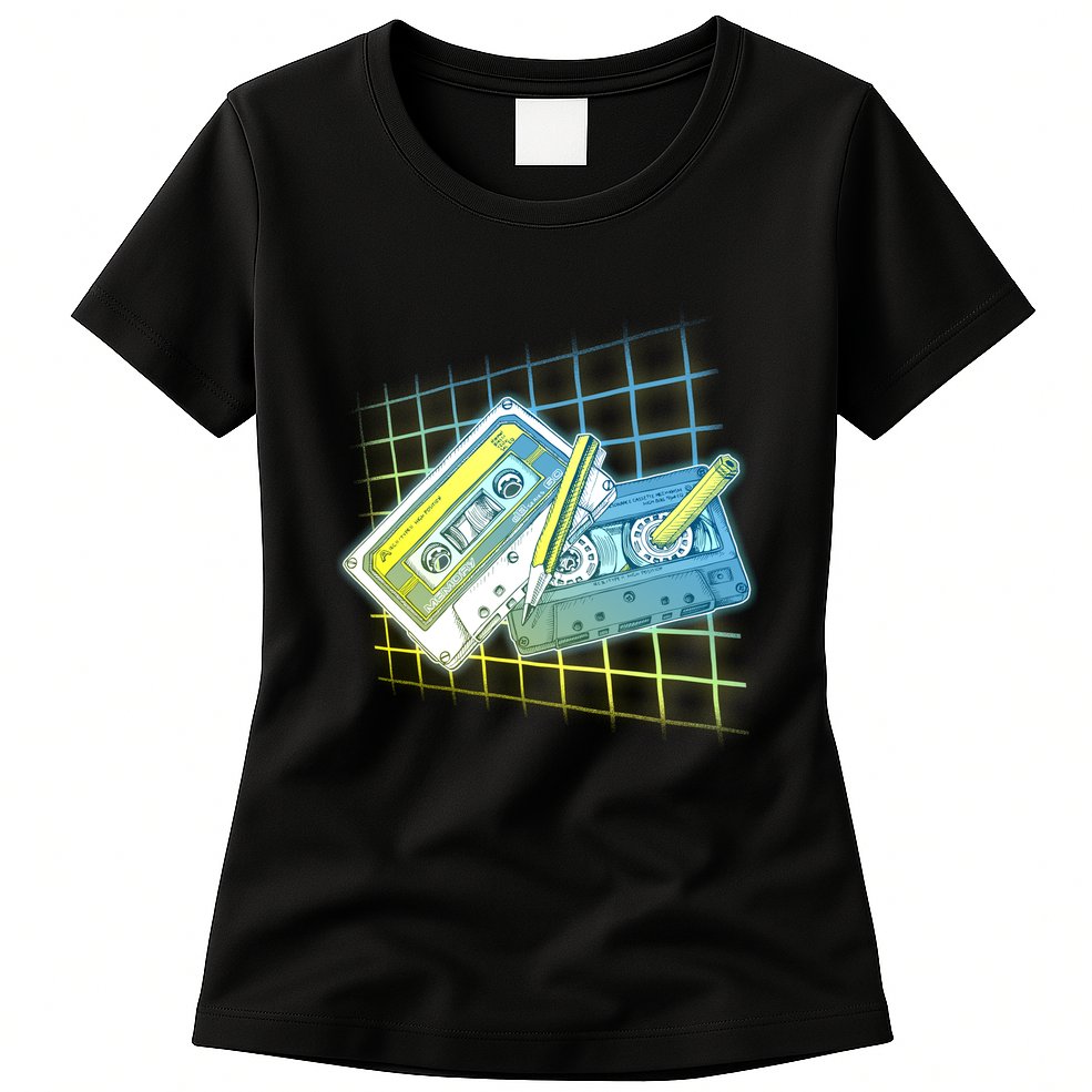 Retro 80's Rewind Cassette Tapes Broken Pencil Womens T-Shirt