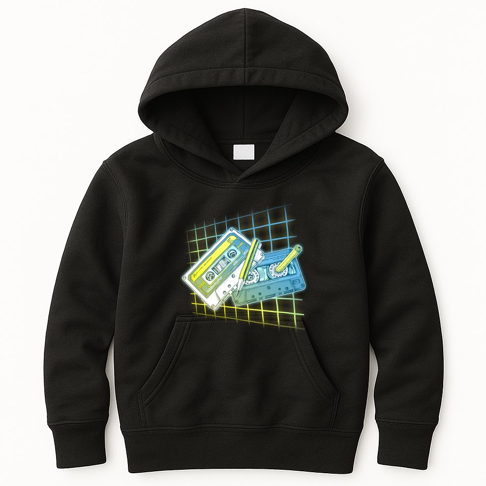 Retro 80's Rewind Cassette Tapes Broken Pencil Kids Hoodie