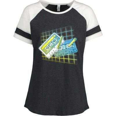 Retro 80's Rewind Cassette Tapes Broken Pencil Enza Ladies Jersey Colorblock Tee