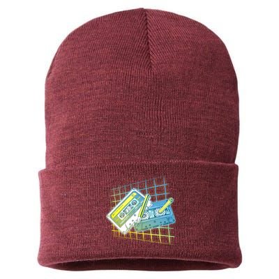 Retro 80's Rewind Cassette Tapes Broken Pencil Sustainable Knit Beanie