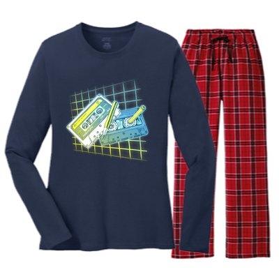 Retro 80's Rewind Cassette Tapes Broken Pencil Women's Long Sleeve Flannel Pajama Set 