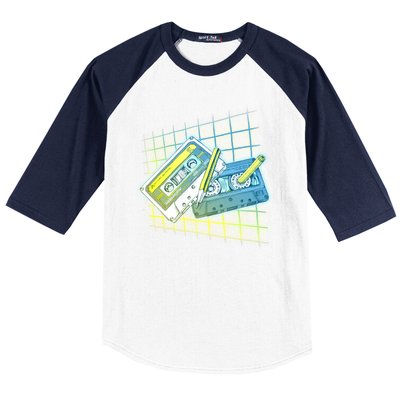 Retro 80's Rewind Cassette Tapes Broken Pencil Baseball Sleeve Shirt