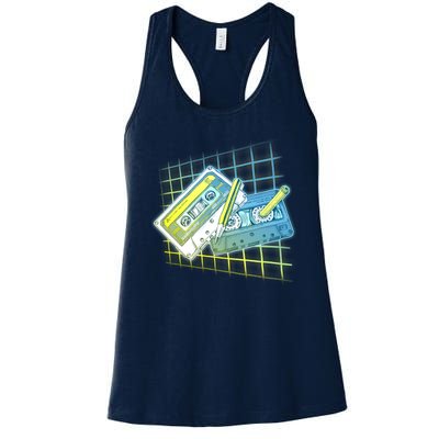 Retro 80's Rewind Cassette Tapes Broken Pencil Women's Racerback Tank