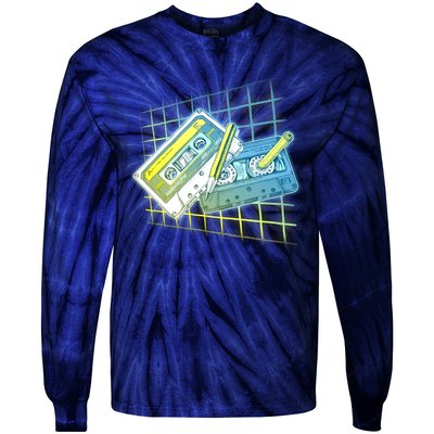 Retro 80's Rewind Cassette Tapes Broken Pencil Tie-Dye Long Sleeve Shirt