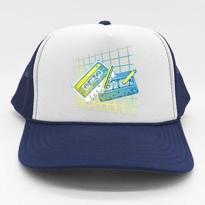 Retro 80's Rewind Cassette Tapes Broken Pencil Trucker Hat