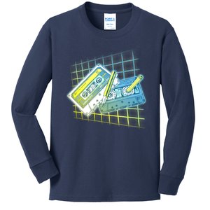 Retro 80's Rewind Cassette Tapes Broken Pencil Kids Long Sleeve Shirt