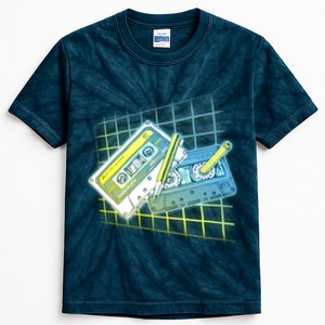 Retro 80's Rewind Cassette Tapes Broken Pencil Kids Tie-Dye T-Shirt