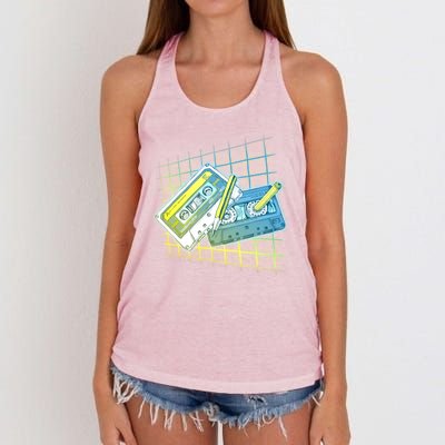 Retro 80's Rewind Cassette Tapes Broken Pencil Women's Knotted Racerback Tank