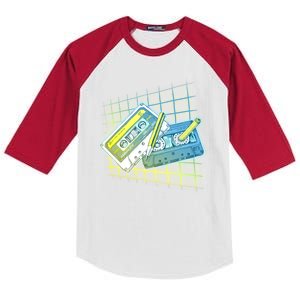 Retro 80's Rewind Cassette Tapes Broken Pencil Kids Colorblock Raglan Jersey