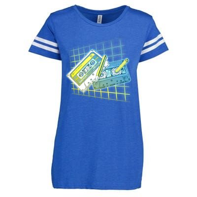 Retro 80's Rewind Cassette Tapes Broken Pencil Enza Ladies Jersey Football T-Shirt