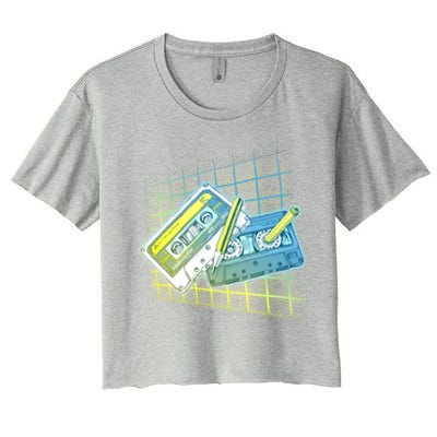 Retro 80's Rewind Cassette Tapes Broken Pencil Women's Crop Top Tee