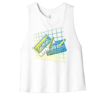 Retro 80's Rewind Cassette Tapes Broken Pencil Women's Racerback Cropped Tank