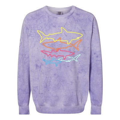 Retro 80s Shark Clothes Shark Party Colorblast Crewneck Sweatshirt