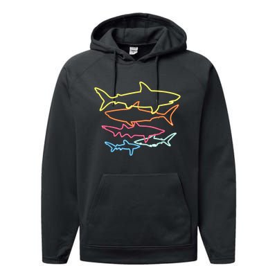 Retro 80s Shark Clothes Shark Party Performance Fleece Hoodie