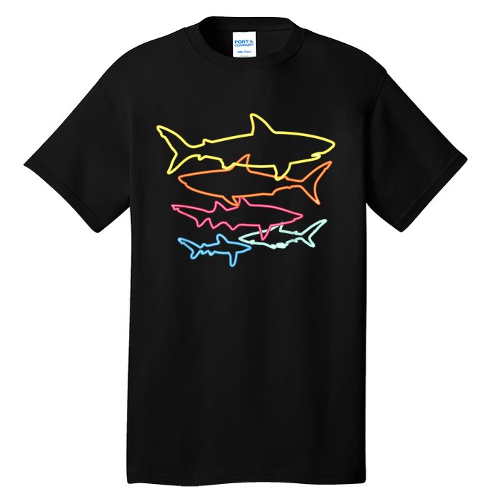 Retro 80s Shark Clothes Shark Party Tall T-Shirt