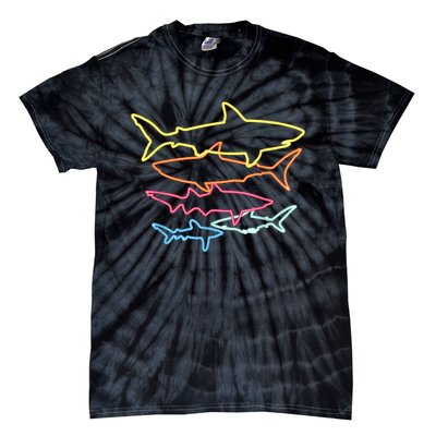 Retro 80s Shark Clothes Shark Party Tie-Dye T-Shirt