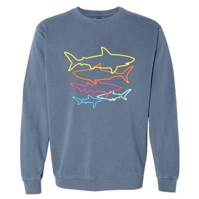 Retro 80s Shark Clothes Shark Party Garment-Dyed Sweatshirt