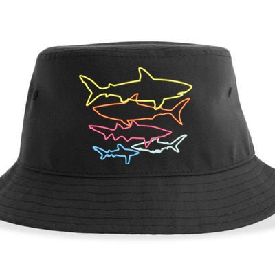 Retro 80s Shark Clothes Shark Party Sharks Sustainable Bucket Hat