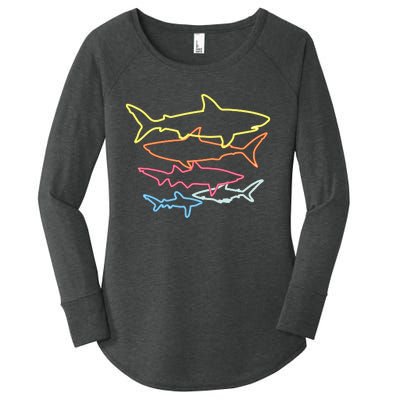 Retro 80s Shark Clothes Shark Party Sharks Women's Perfect Tri Tunic Long Sleeve Shirt