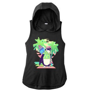 Retro 80's Tropical Surfer Penguin Ladies PosiCharge Tri-Blend Wicking Draft Hoodie Tank