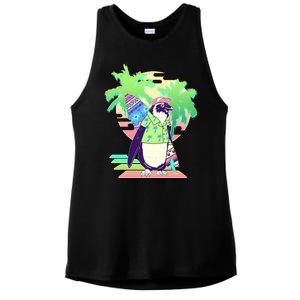 Retro 80's Tropical Surfer Penguin Ladies PosiCharge Tri-Blend Wicking Tank