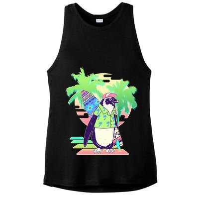 Retro 80's Tropical Surfer Penguin Ladies PosiCharge Tri-Blend Wicking Tank