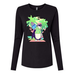 Retro 80's Tropical Surfer Penguin Womens Cotton Relaxed Long Sleeve T-Shirt