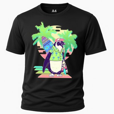 Retro 80's Tropical Surfer Penguin Performance Shirt