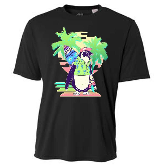 Retro 80's Tropical Surfer Penguin Cooling Performance Crew T-Shirt