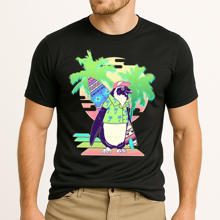 Retro 80's Tropical Surfer Penguin Cooling Performance Crew T-Shirt