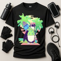 Retro 80's Tropical Surfer Penguin Cooling Performance Crew T-Shirt
