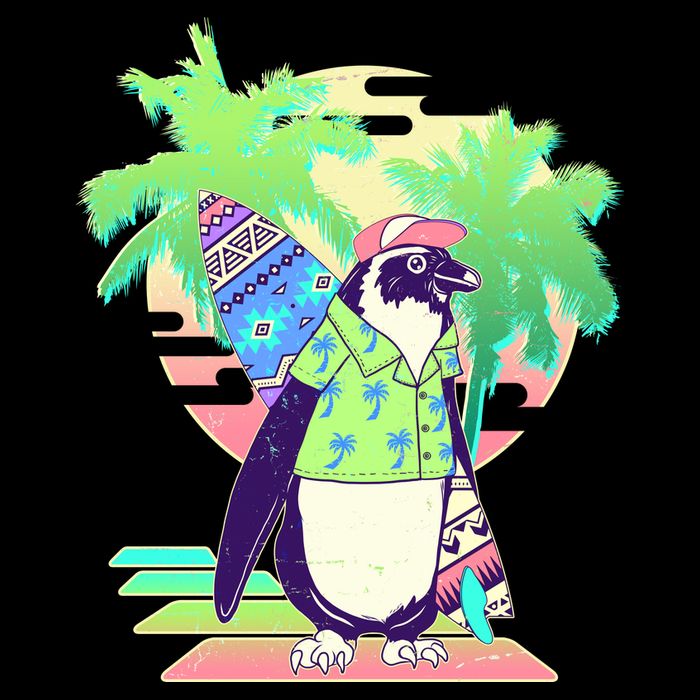 Retro 80's Tropical Surfer Penguin Cooling Performance Crew T-Shirt