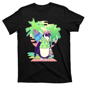 Retro 80's Tropical Surfer Penguin T-Shirt