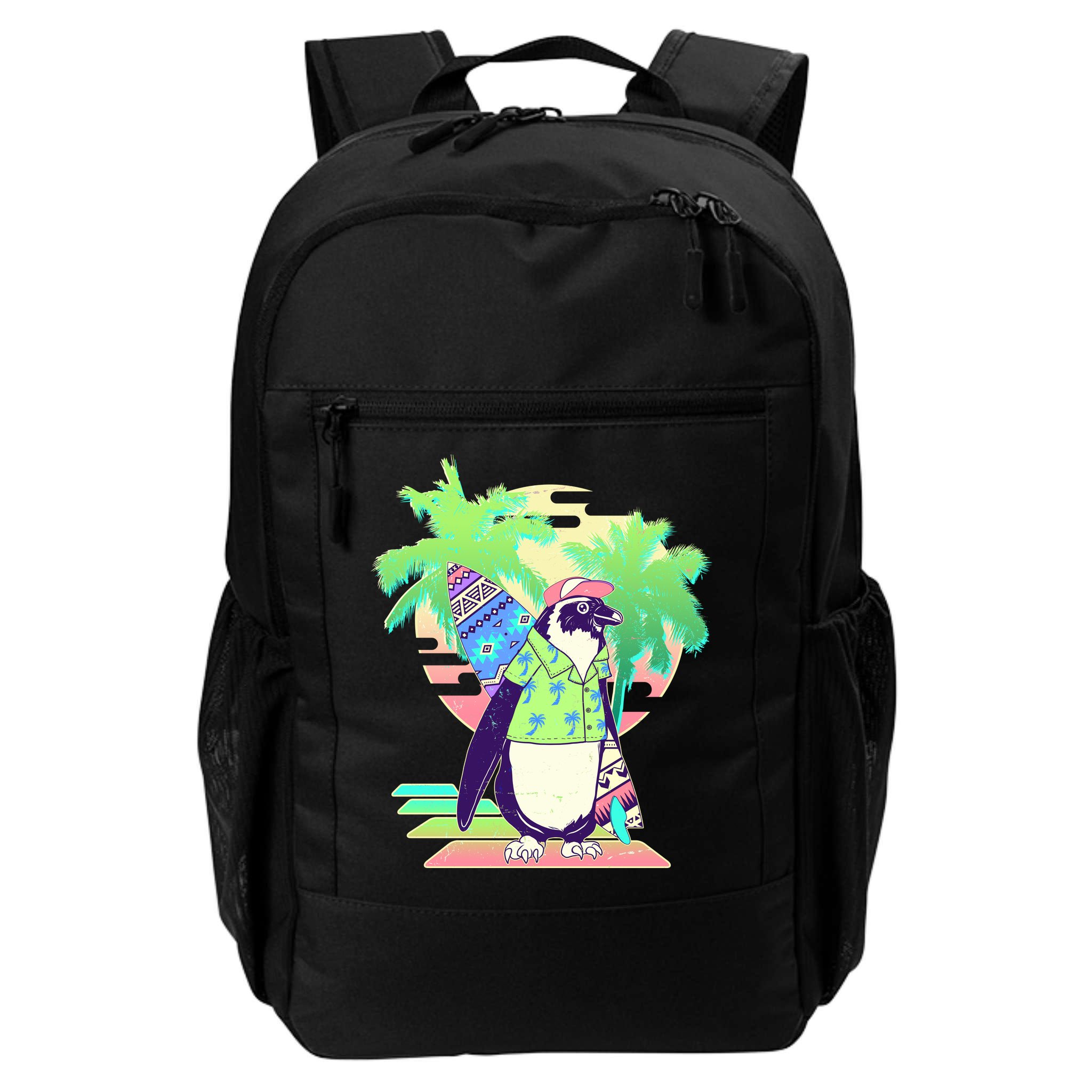 Retro 80's Tropical Surfer Penguin Backpack