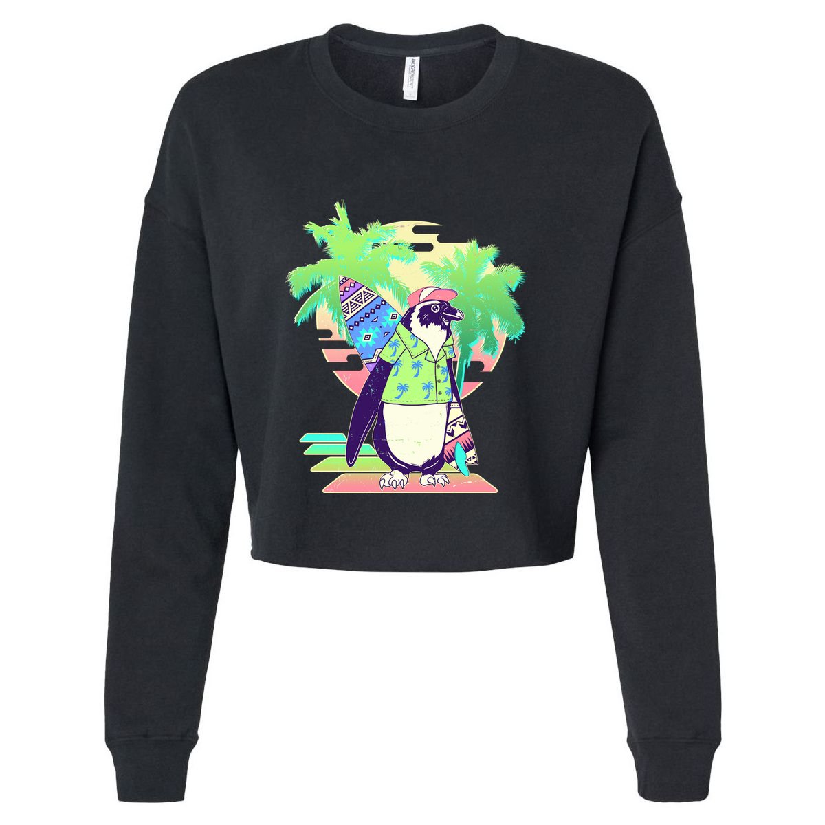 Retro 80's Tropical Surfer Penguin Sustainable Bucket Hat