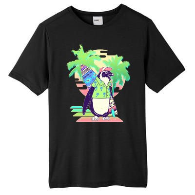 Retro 80's Tropical Surfer Penguin Tall Fusion ChromaSoft Performance T-Shirt