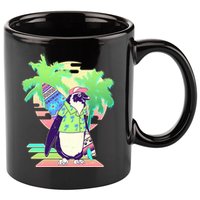 Retro 80's Tropical Surfer Penguin 11oz C Handle Ceramic Mug