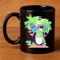 Retro 80's Tropical Surfer Penguin 11oz C Handle Ceramic Mug