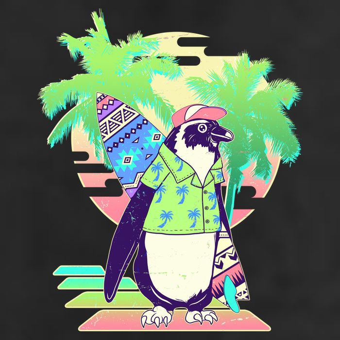 Retro 80's Tropical Surfer Penguin 11oz C Handle Ceramic Mug