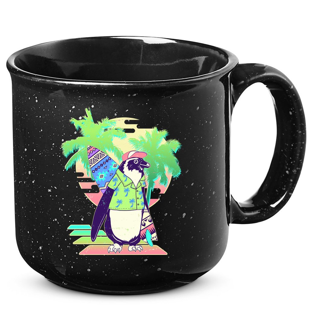 Retro 80's Tropical Surfer Penguin 15oz Campfire Ceramic Mug