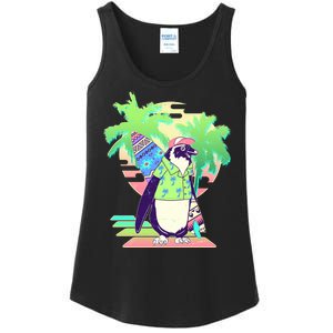 Retro 80's Tropical Surfer Penguin Ladies Essential Tank