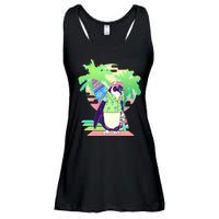 Retro 80's Tropical Surfer Penguin Ladies Essential Flowy Tank