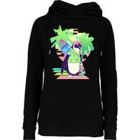 Retro 80's Tropical Surfer Penguin Womens Funnel Neck Pullover Hood