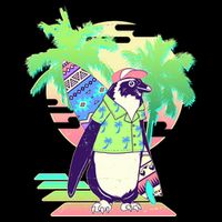 Retro 80's Tropical Surfer Penguin 16 in Basic Backpack