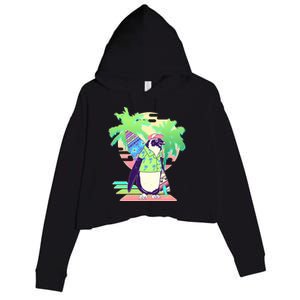 Retro 80's Tropical Surfer Penguin Crop Fleece Hoodie