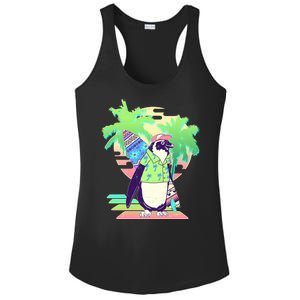 Retro 80's Tropical Surfer Penguin Ladies PosiCharge Competitor Racerback Tank