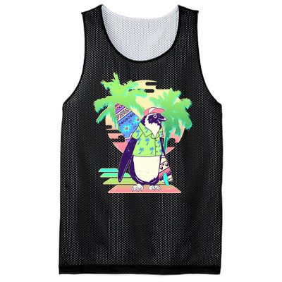 Retro 80's Tropical Surfer Penguin Mesh Reversible Basketball Jersey Tank