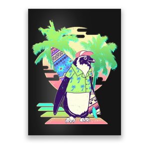 Retro 80's Tropical Surfer Penguin Poster