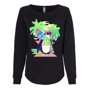 Retro 80's Tropical Surfer Penguin Womens California Wash Sweatshirt